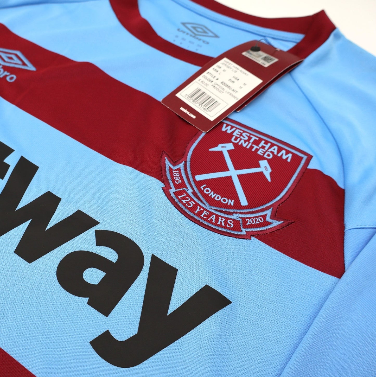 BNWT 2020 2021 UMBRO WEST HAM AWAY SHIRT LONG SLEEVE NOBLE 16