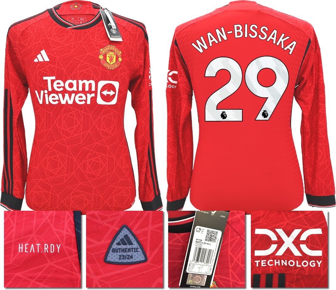 BNWT 23 24 AUTHENTIC MAN UTD ADIDAS HOME SHIRT LS WAN-BISSAKA 29