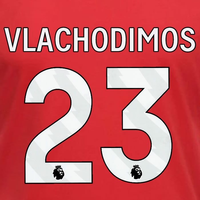 2023 2024 OFFICIAL NOTTINGHAM VLACHODIMOS 23 WHITE HOME PLAYER SIZE NAMESET
