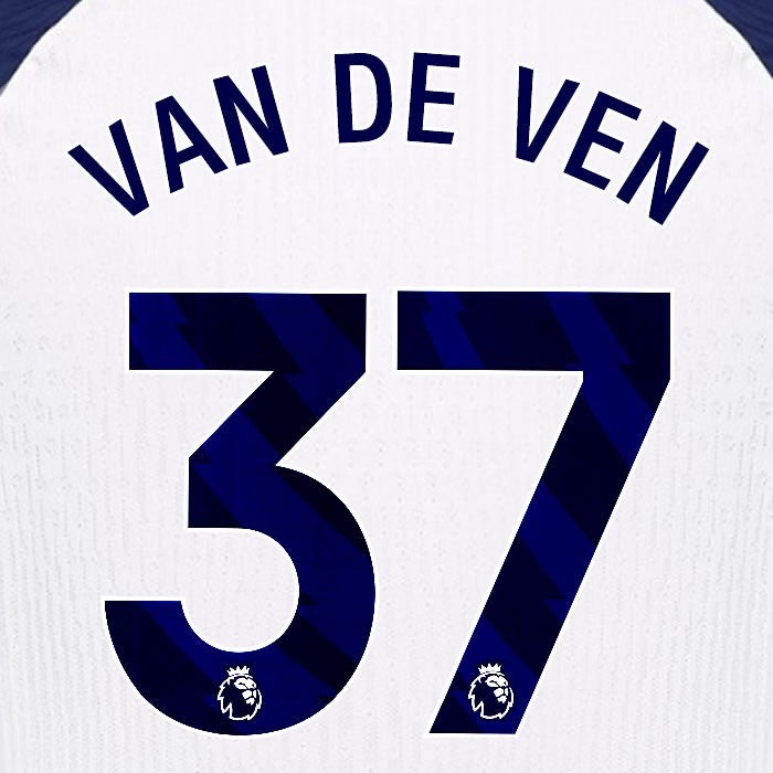 2025 2026 TOTTENHAM VAN DE VEN 37 BLUE HOME PLAYER SIZE NAME SET