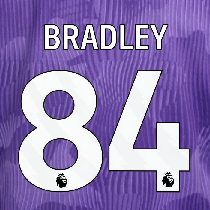2023 2024 OFFICIAL LIVERPOOL BRADLEY 84 WHITE 3RD PLAYER SIZE NAMESET