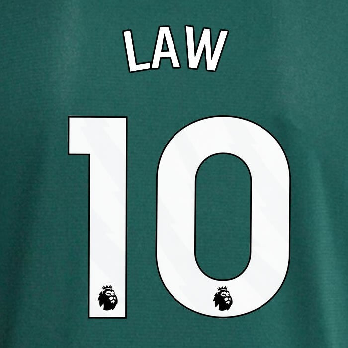 MAN UTD 2023 - 2024 LAW 10 OFFICIAL AVERY DENNISON WHITE PLAYER SIZE NAME SET