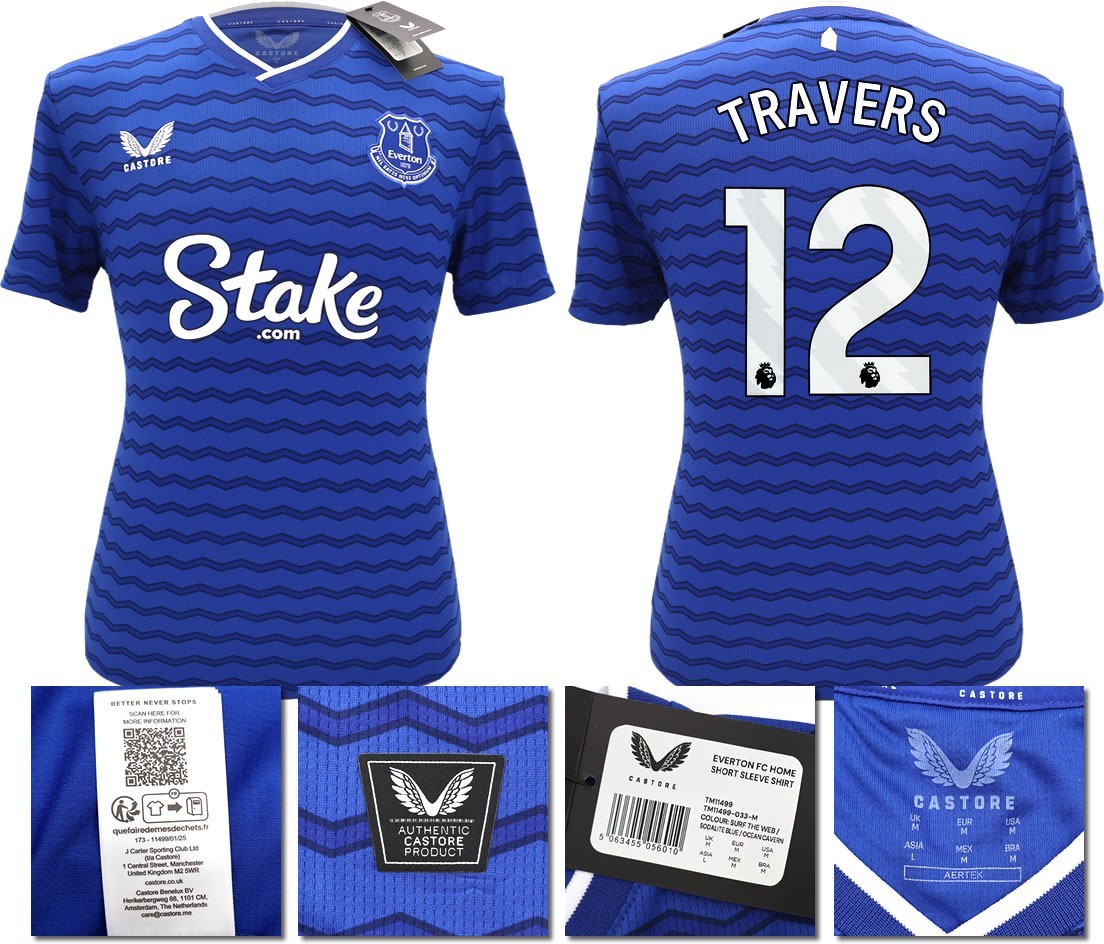 BNWT 2025 2026 EVERTON CASTORE HOME SHIRT TRAVERS 12 + PATCHES