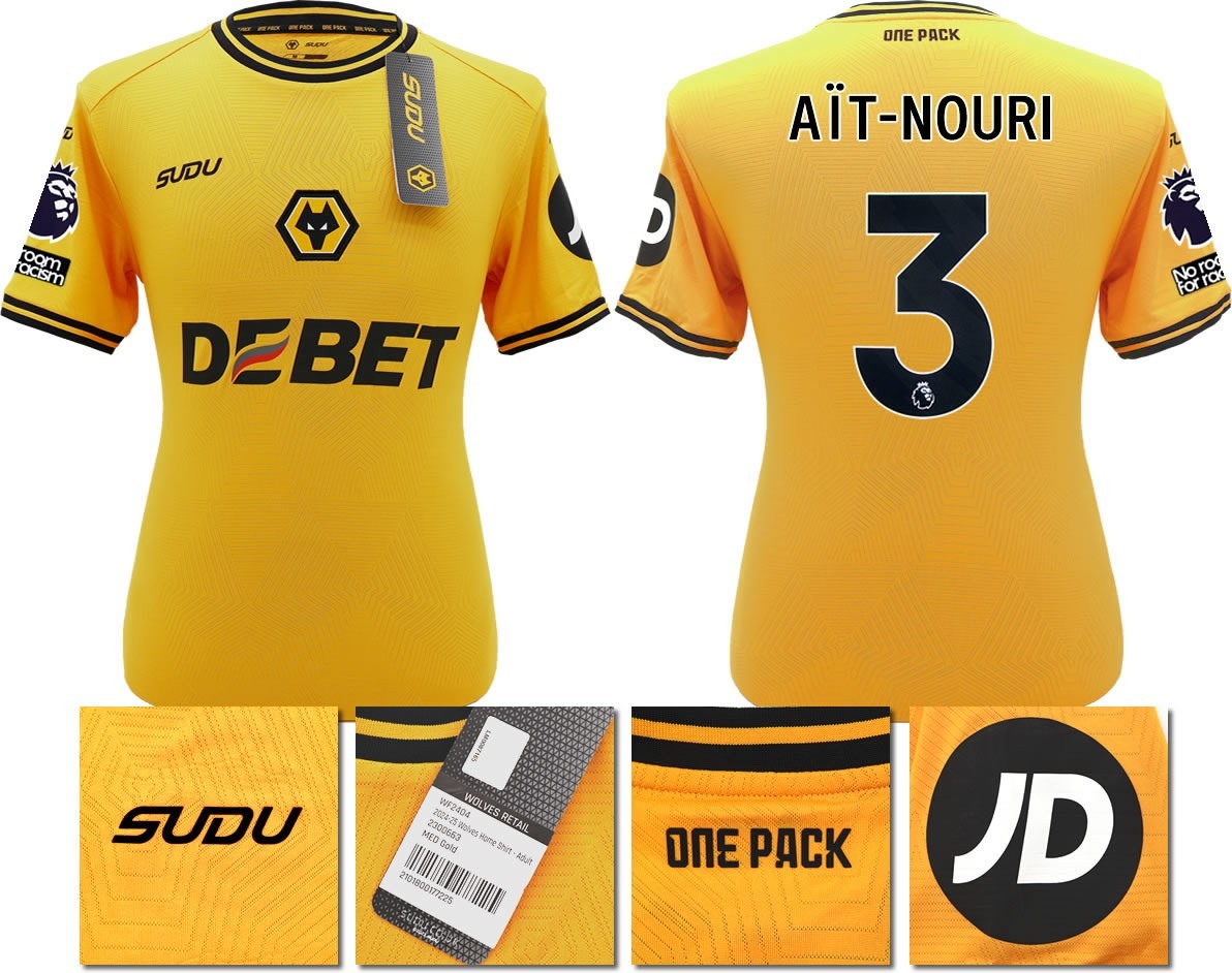 BNWT 2024 2025 WOLVES SUDU HOME SHIRT AIT NOURI 3 + PATCHES