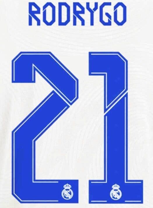 2021 2022 AVERY DENNISON REAL MADRID RODRYGO 21 HOME PLAYER SIZE NAMESET
