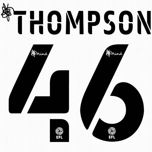 BARNSLEY 2020 2021 OFFICIAL THOMPSON 46 AWAY PLAYER SIZE NAME SET