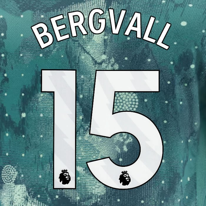 2024 2025 TOTTENHAM BERGVALL 15 WHITE 3RD PLAYER SIZE NAME SET