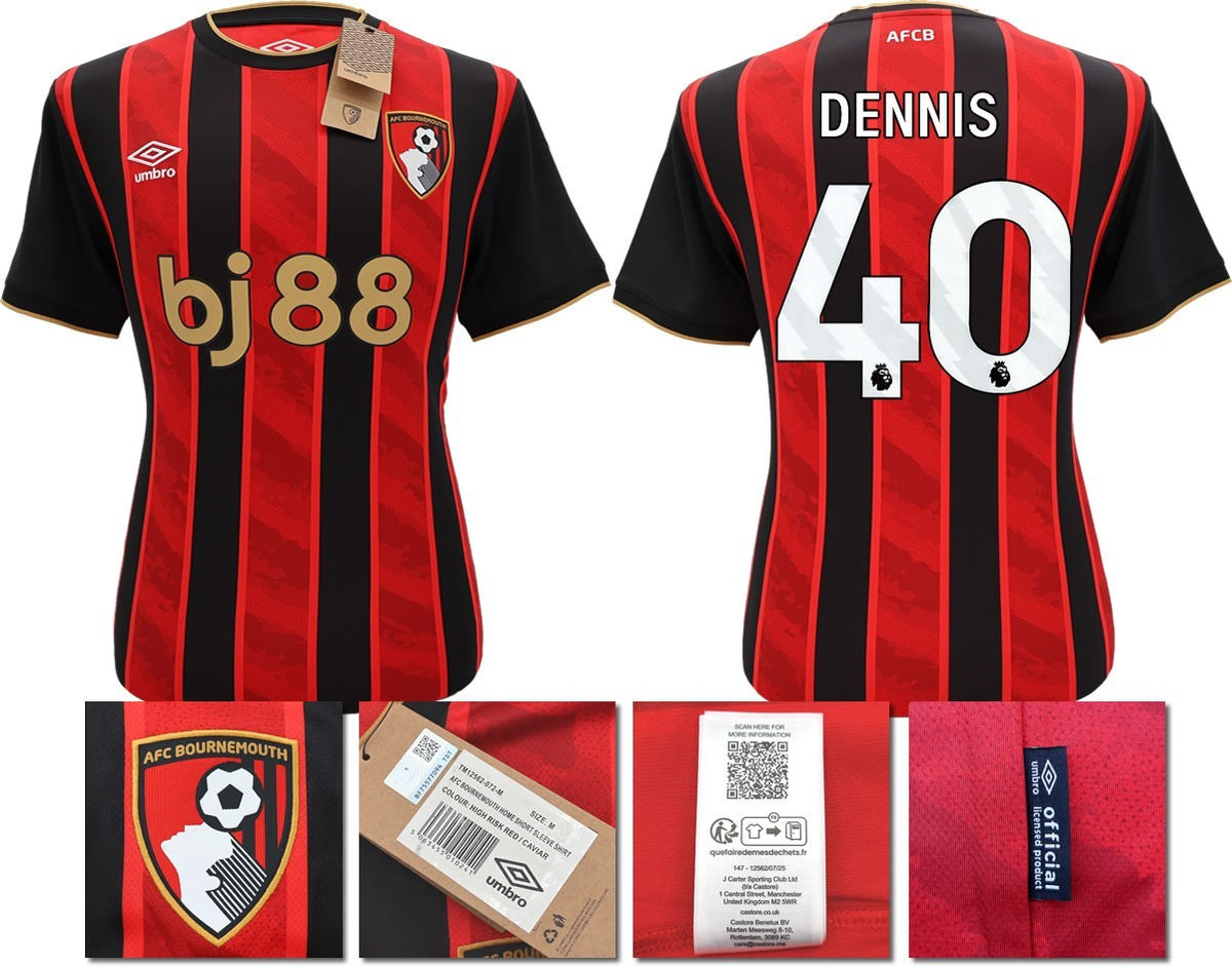 BNWT 2025 2026 UMBRO AFC BOURNEMOUTH HOME SHIRT DENNIS 40