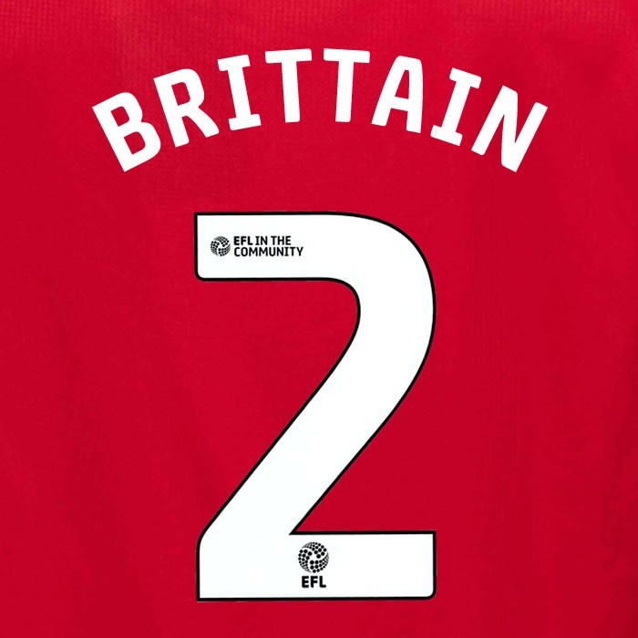 25 26 MIDDLESBROUGH BRITTAIN 2 OFFICIAL WHITE HOME PLAYER SIZE NAME SET 230MM