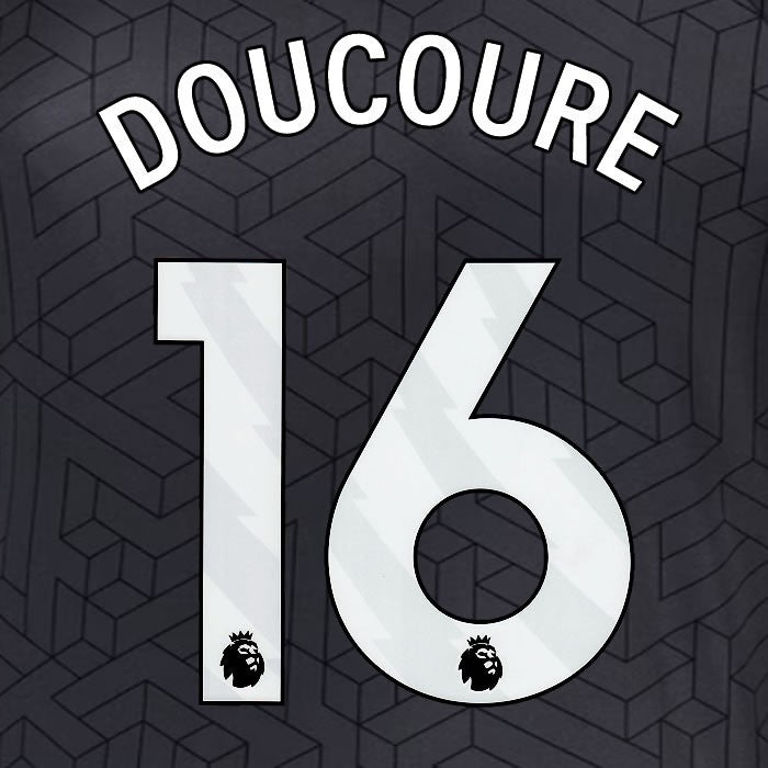 2024 2025 EVERTON DOUCOURE 16 OFFICIAL WHITE AWAY PLAYER SIZE NAMESET