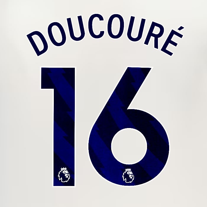 2024 2025 EVERTON DOUCOURE 16 OFFICIAL BLUE 3RD PLAYER SIZE NAMESET