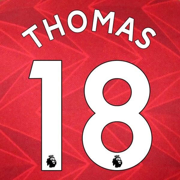 ARSENAL 2019-23 THOMAS 18 OFFICIAL AVERY DENNISON WHITE PLAYER SIZE NAME SET