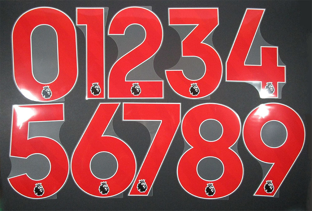 2023 - 2025 OFFICIAL AVERY DENNISON PREMIER LEAGUE RED PLAYER SIZE NUMBERS