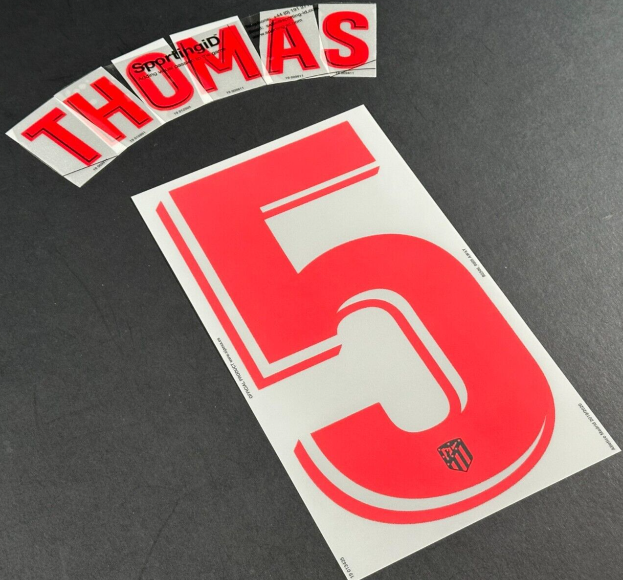 2019 2020 OFFICIAL ATLETICO MADRID THOMAS 5 AWAY PLAYER SIZE NAMESET