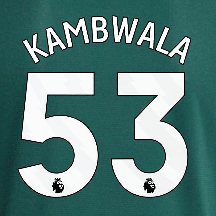 MAN UTD 2324 KAMBWALA 53 OFFICIAL AVERY DENNISON WHITE PLAYER SIZE NAME SET