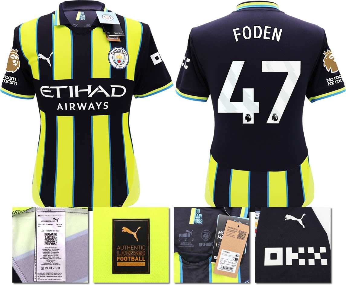 BNWT 24 25 MAN CITY PUMA AWAY FODEN 47 + PATCHES FOOTBALL SHIRT MEN'S SMALL