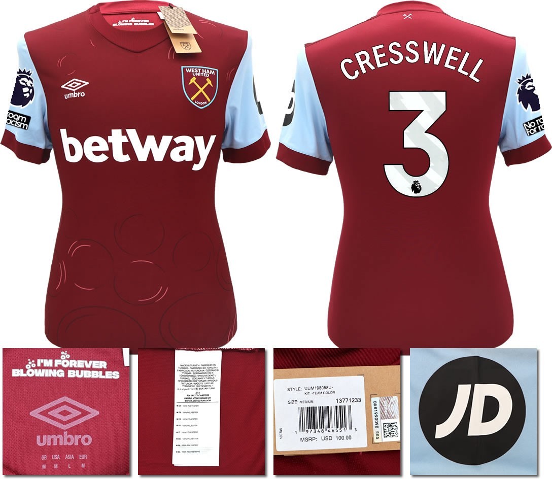 BNWT 2023 2024 UMBRO WEST HAM HOME SHIRT CRESSWELL 3 + PACTHES MEN'S