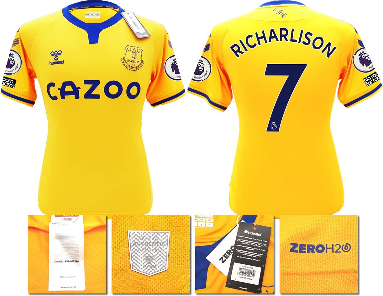 BNWT 2020 2021 HUMMEL EVERTON AWAY SHIRT MEN'S RICHARLISON 7 + PATCHES
