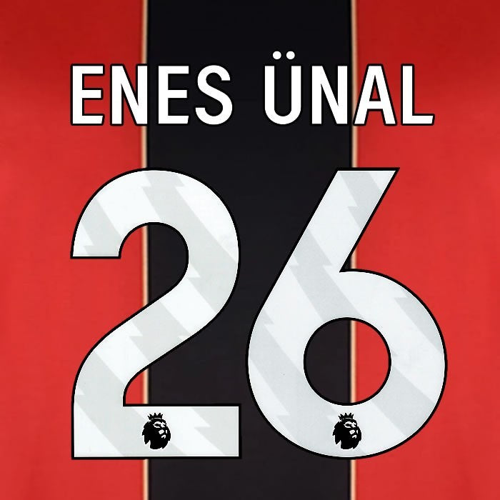 2024 2025 BOURNEMOUTH ENES UNAL 26 WHITE HOME PLAYER SIZE NAME SET