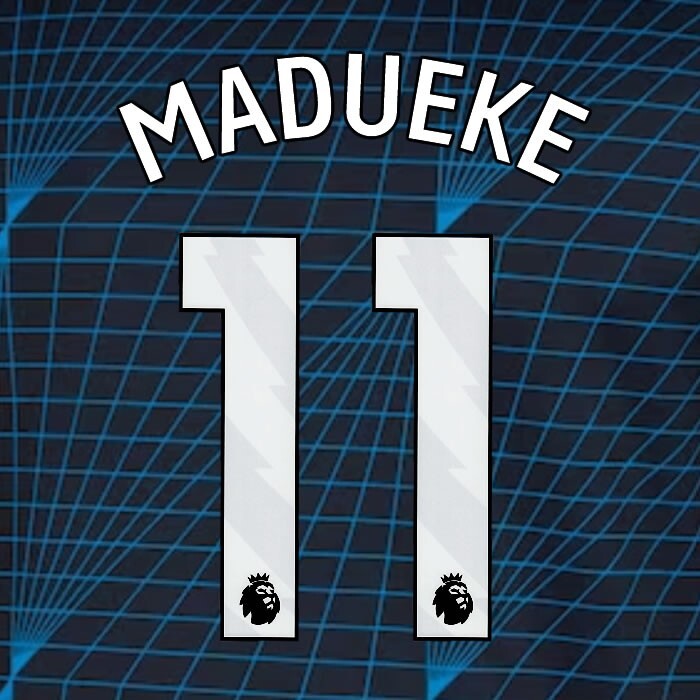 2023 2024 OFFICIAL CHELSEA MADUEKE 11 WHITE AWAY PLAYER SIZE NAMESET