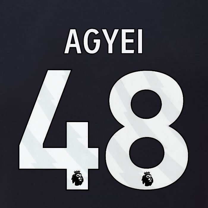 2023 2024 BURNLEY AGYEI 48 OFFICIAL WHITE 3RD PLAYER SIZE NAMESET