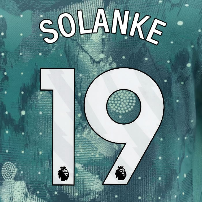 2024 2025 TOTTENHAM SOLANKE 19 WHITE 3RD PLAYER SIZE NAME SET