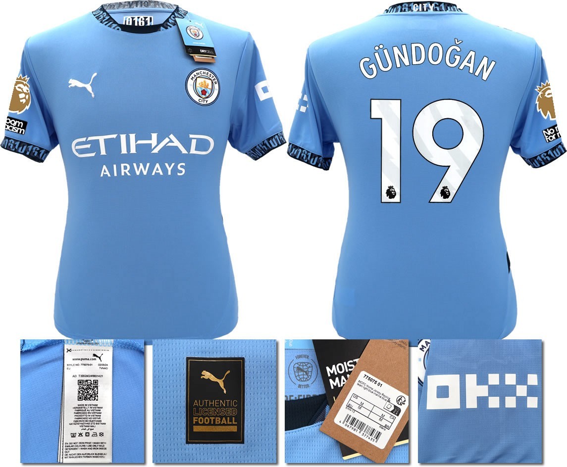 BNWT 24 25 MAN CITY PUMA HOME GUNDOGAN 19 + PATCHES FOOTBALL SHIRT MEN'S LARGE