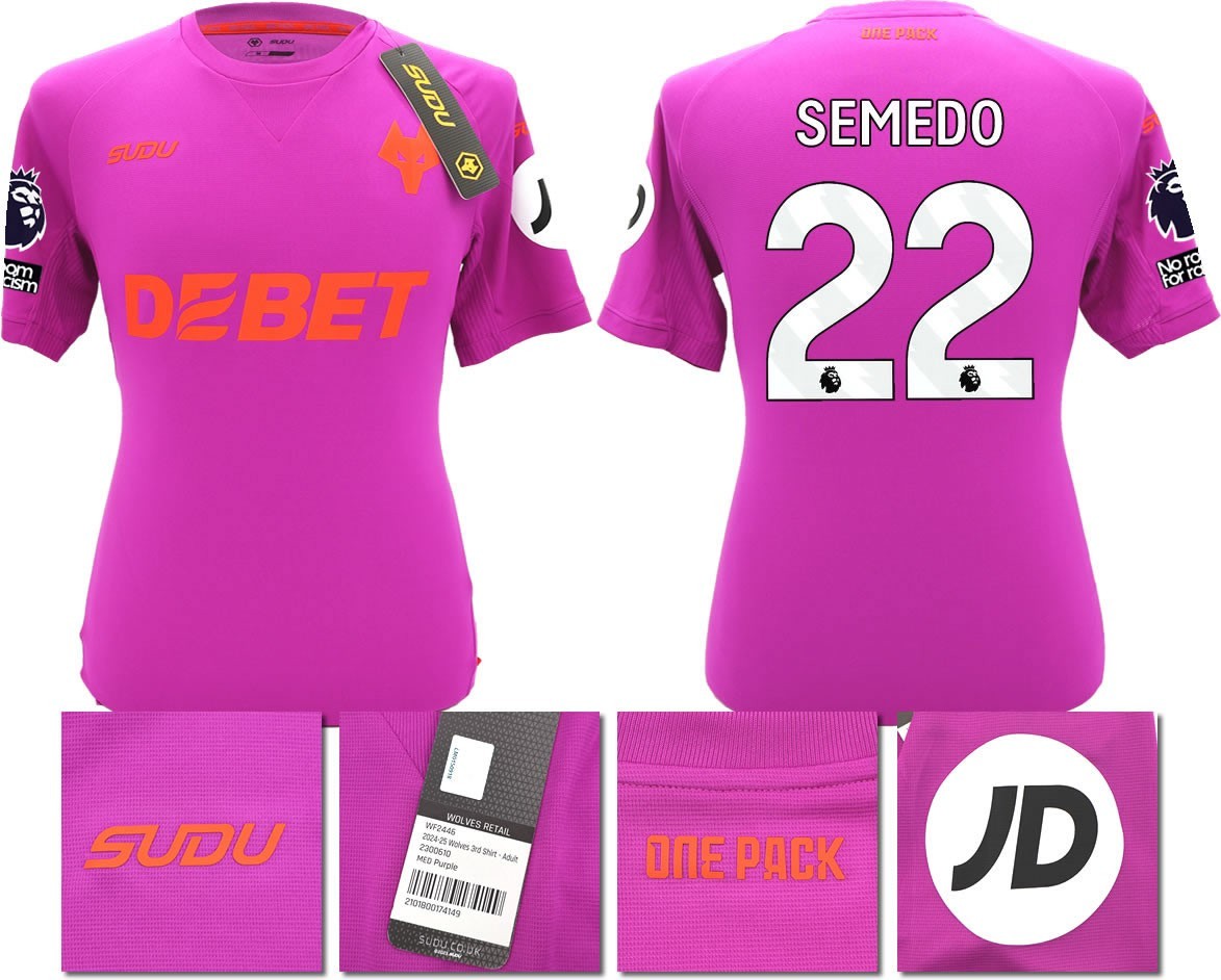 BNWT 2024/2025 WOLVES F.C. SUDU THIRD SHIRT SEMEDO 22 + PATCHES