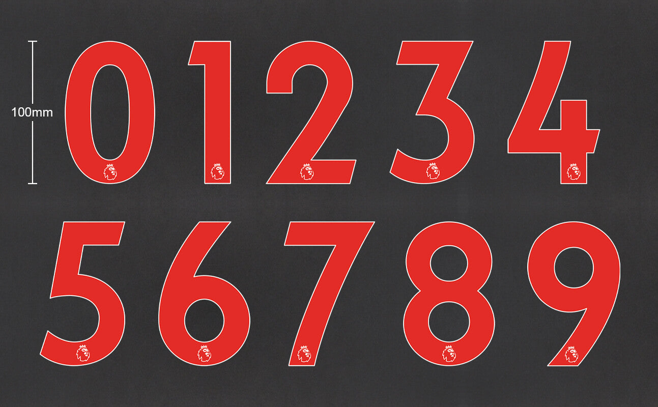 2019 - 2023 OFFICIAL AVERY DENNISON PREMIER LEAGUE RED SHORT NUMBERS