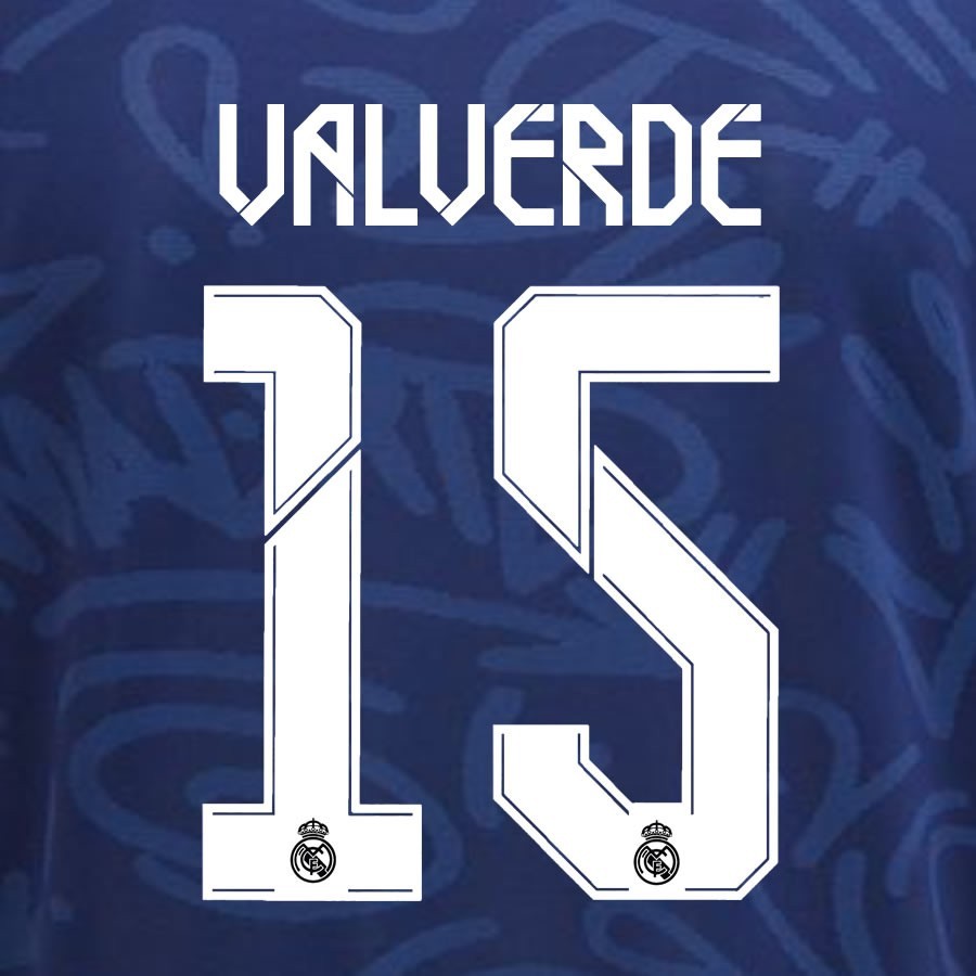 2021 2022 REAL MADRID VALVERDE 15 WHITE AWAY 3RD PLAYER SIZE NAMESET 260MM