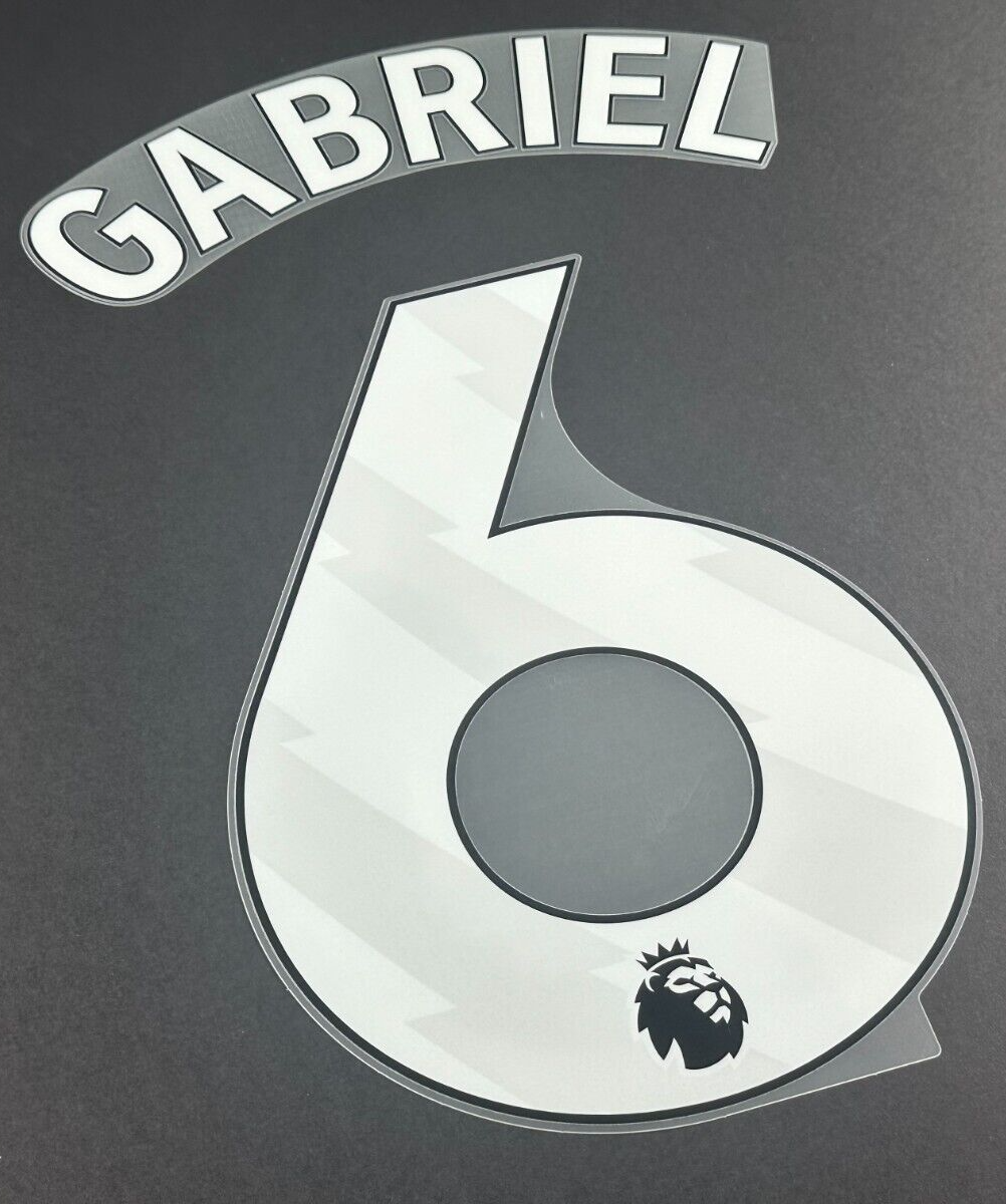ARSENAL 2023 / 2024 GABRIEL 6 OFFICIAL AVERY DENNISON WHITE PLAYER SIZE NAME SET