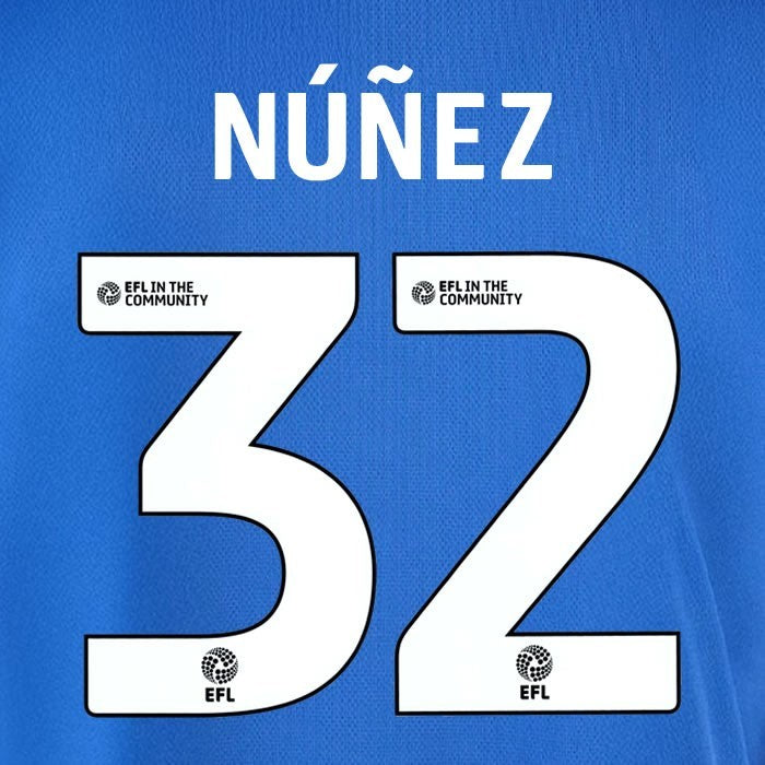 25 26 IPSWITCH TOWN NUNEZ 32 OFFICIAL WHITE HOME PLAYER SIZE NAME SET 230MM