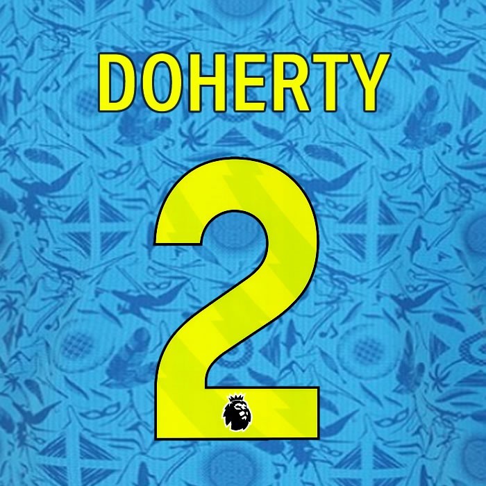 2025 2026 WOLVES 3RD YELLOW DOHERTY 2 OFFICIAL PLAYER SIZE NAMESET