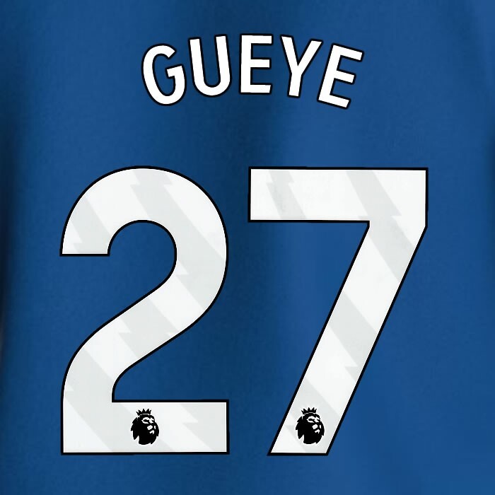 2023 2024 EVERTON GUEYE 27 OFFICIAL WHITE HOME PLAYER SIZE NAMESET
