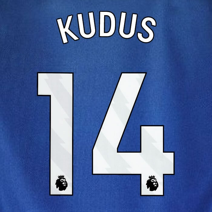 2023 2024 WEST HAM KUDUS 14 OFFICIAL 3RD WHITE PLAYER SIZE NAMESET
