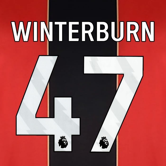2024 2025 BOURNEMOUTH WINTERBURN 47 WHITE HOME PLAYER SIZE NAME SET
