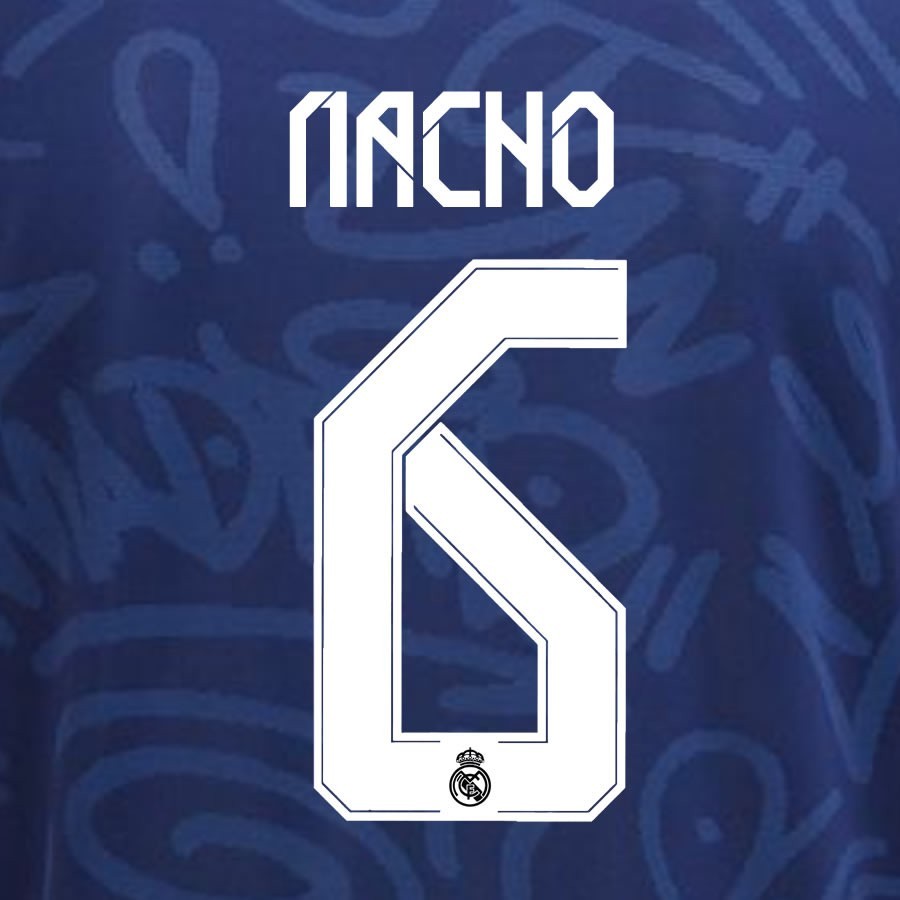2021 2022 REAL MADRID NACHO 6 WHITE AWAY 3RD PLAYER SIZE NAMESET 260MM