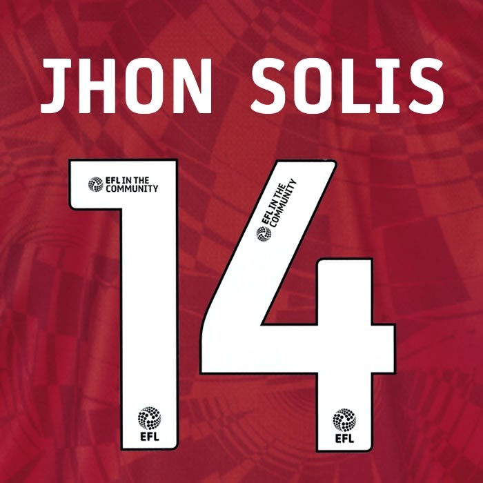 25 26 BIRMINGHAM CITY JHON SOLIS 14 OFFICIAL WHITE 3RD NAME SET 230MM