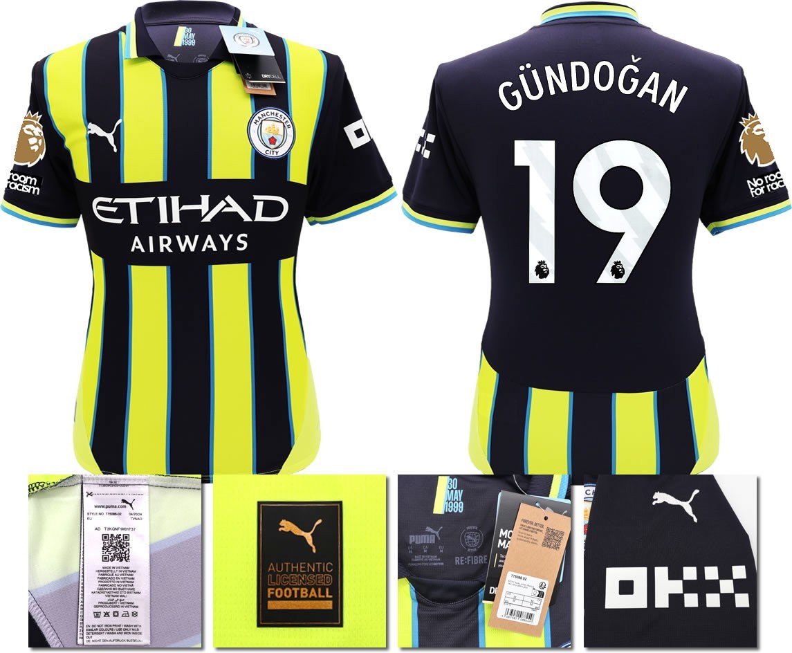 BNWT 24 25 MAN CITY PUMA AWAY GUNDOGAN 19 + PATCHES FOOTBALL SHIRT MEN'S XXL