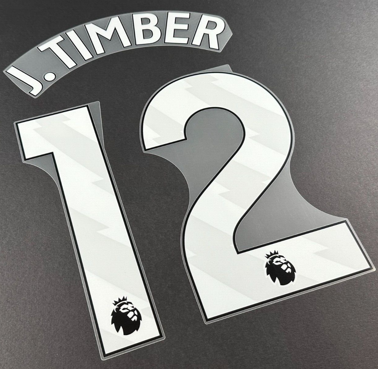 ARSENAL 2025 2026 J. TIMBER 12 OFFICIAL AVERY DENNISON WHITE PLAYER SIZE NAMESET