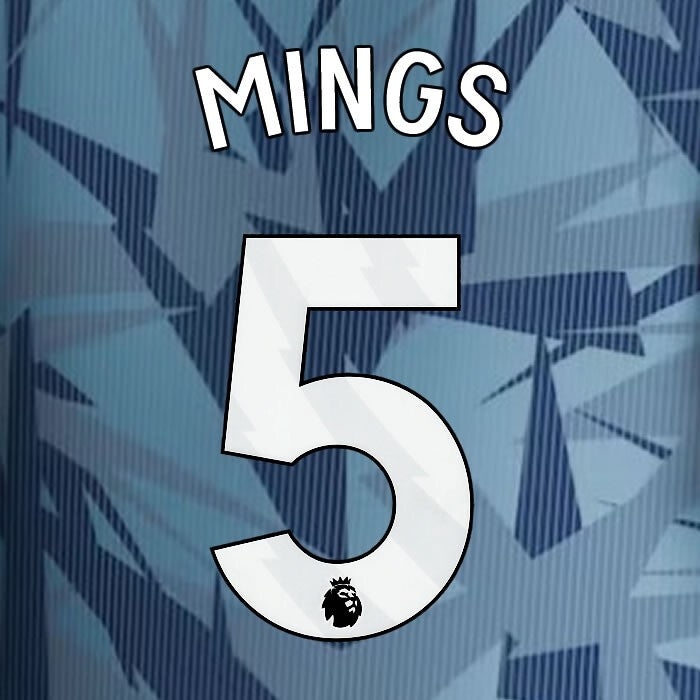 2023 2024 ASTON VILLA MINGS 5 OFFICIAL WHITE 3RD PLAYER SIZE NAMESET