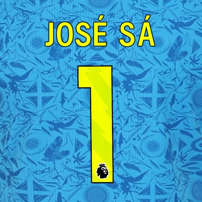 2025 2026 WOLVES 3RD YELLOW JOSE SA 1 OFFICIAL PLAYER SIZE NAMESET