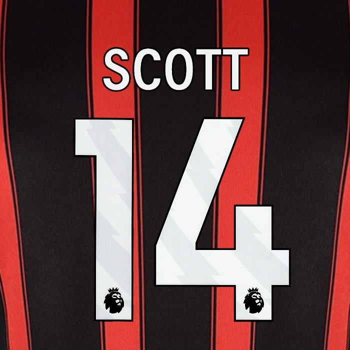 2023 2024 BOURNEMOUTH SCOTT 14 WHITE HOME PLAYER SIZE NAME SET