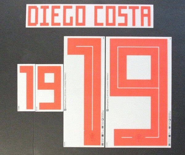 SPAIN 2018 2019 OFFICIAL DIEGO COSTA 19 AWAY PLAYER SIZE NAMESET -