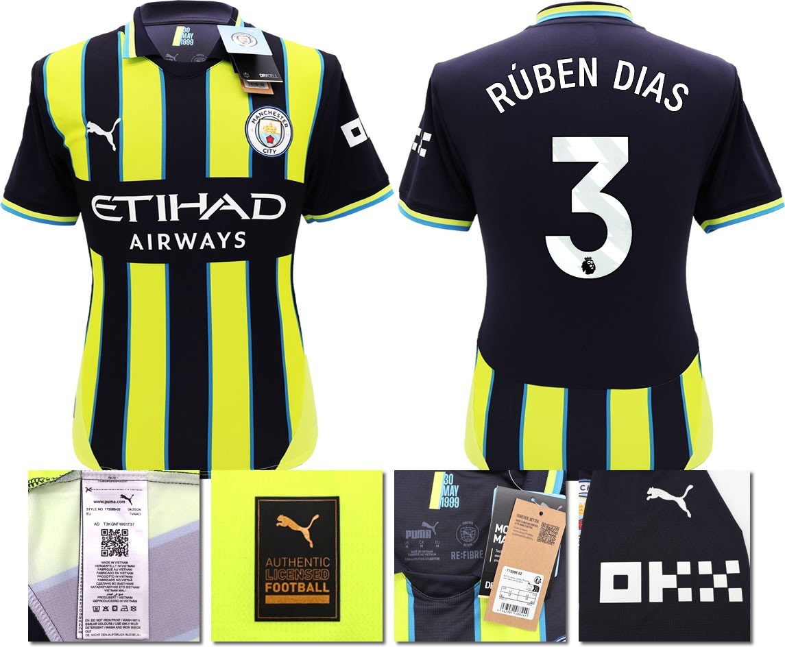BNWT 2024 2025 MAN CITY PUMA AWAY RUBEN DIAS 3 FOOTBALL SHIRT