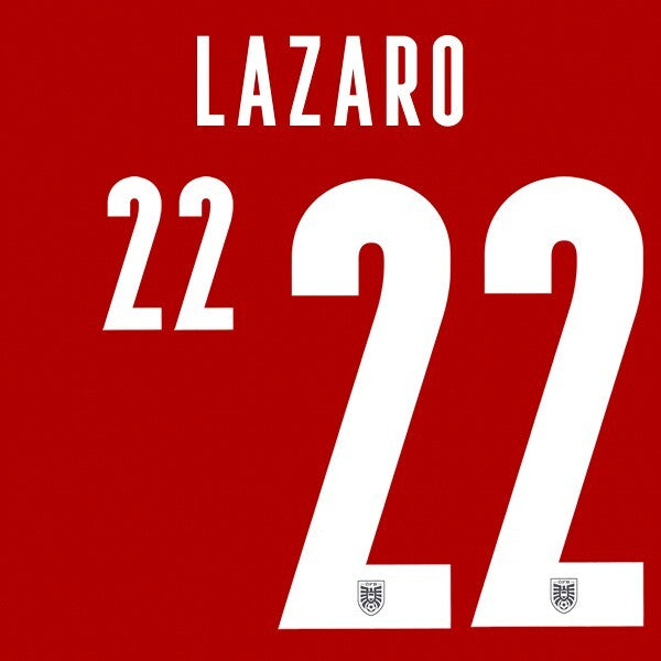 AUSTRIA 2020 2021 OFFICIAL LAZARO 22 HOME PLAYER SIZE NAMESET 280MM