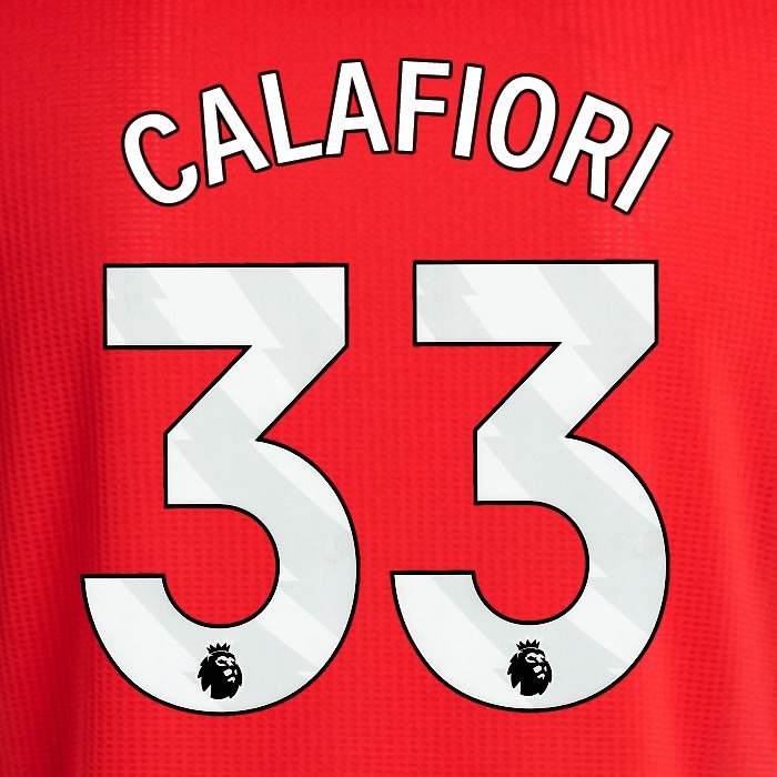 2024 2025 ARSENAL CALAFIORI 33 WHITE HOME OFFICIAL PLAYER SIZE NAMESET