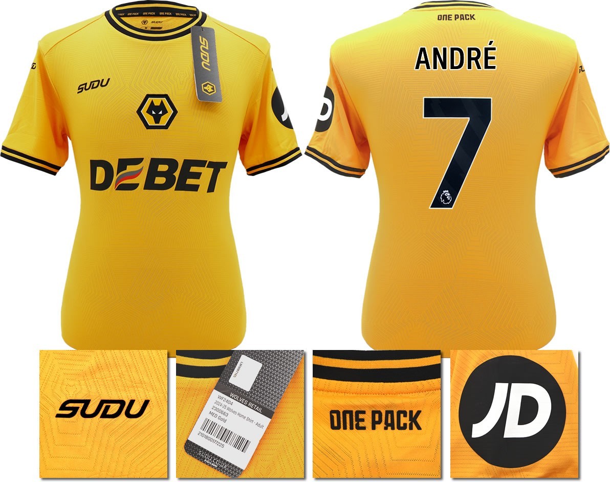 BNWT 2024 2025 WOLVES SUDU HOME SHIRT ANDRE 7 + PATCHES