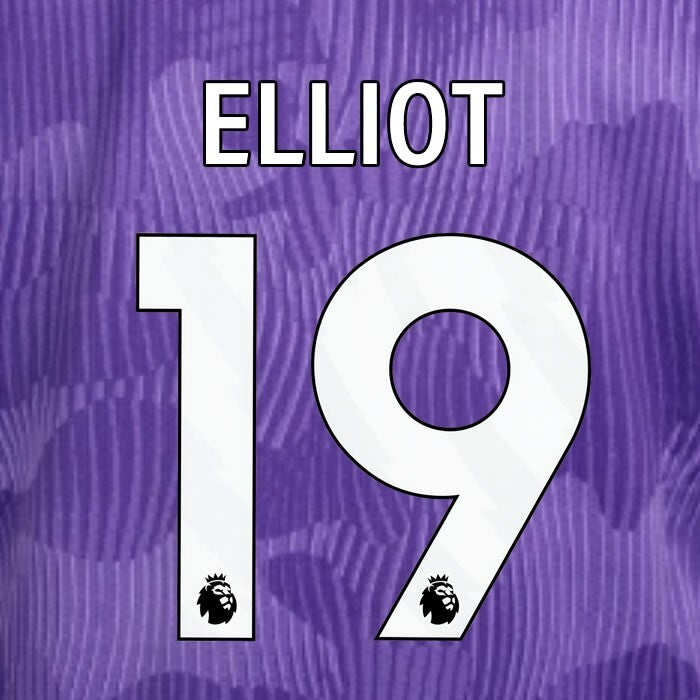 2023 2024 OFFICIAL LIVERPOOL ELLIOT 19 WHITE 3RD PLAYER SIZE NAMESET