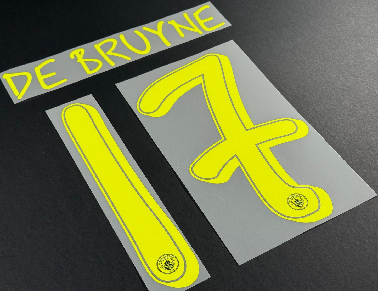 MAN CITY 24/25 DE BRUYNE 17 OFFICIAL UCL AWAY YELLOW PLAYER SIZE NAME SET 265MM